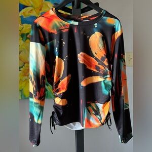 Desigual long sleeve ruched floral tee medium large